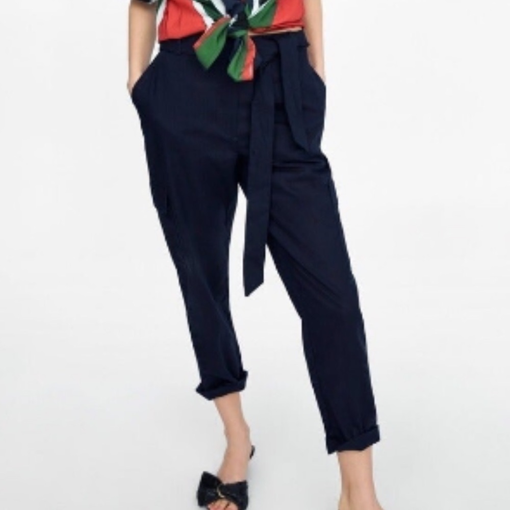 ZARA Linen Blend Navy Blue Cargo Pants